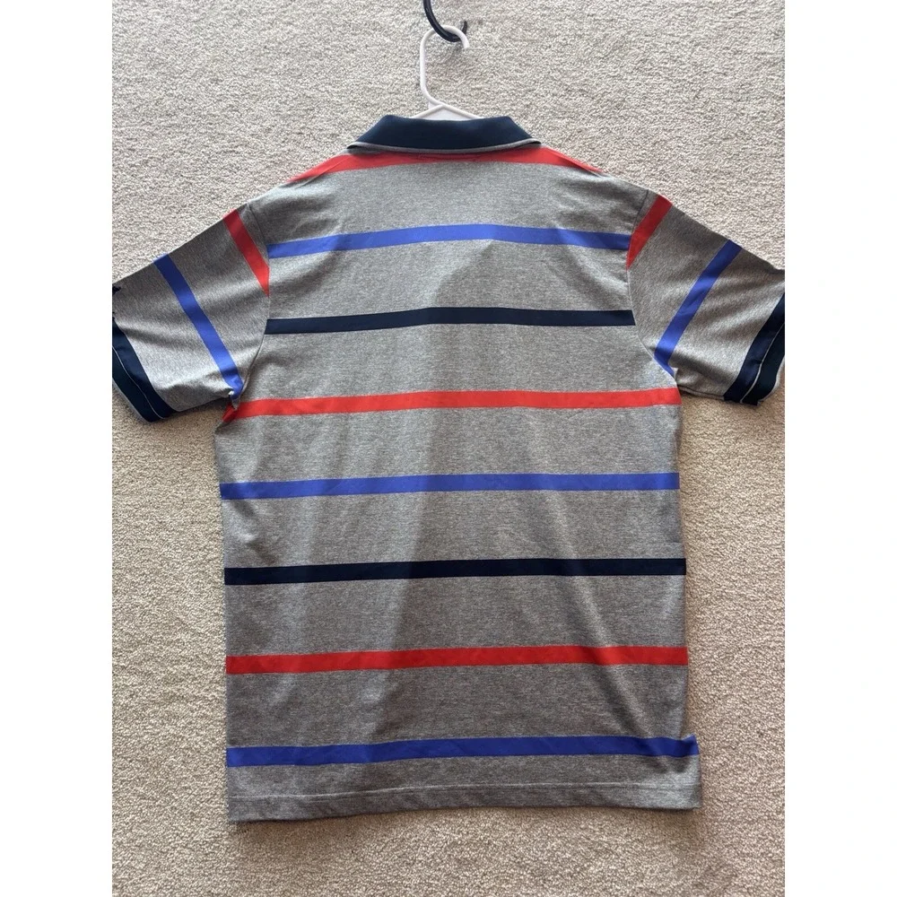 John Duke Paris Polo Shirt Men *Large Gray Striped Penny Farthing Embroider Logo
